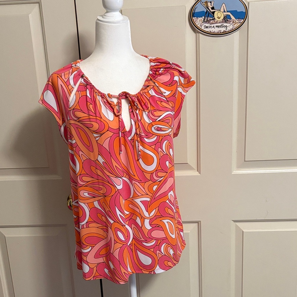 Michael Kors Orange and Pink Patterned Blouse